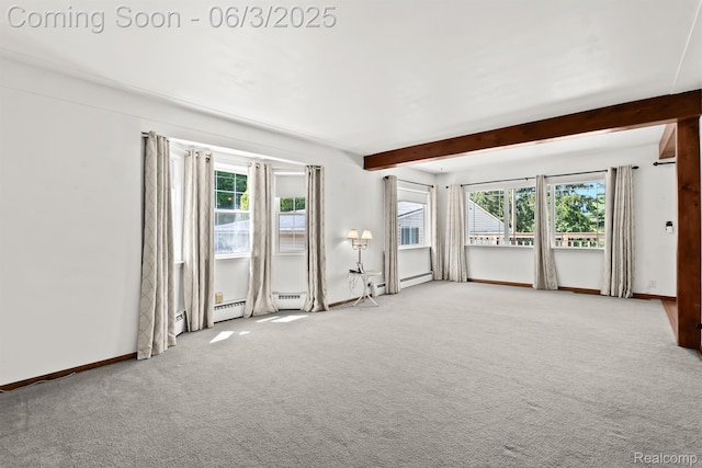 7109 Lake Shore Dr, Chelsea, MI 48118 - spare room with healthy amount of natural light, carpet, beam ceiling, and baseboards