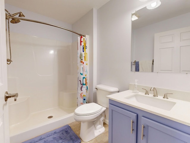 1670 Edwin Dr, Brighton, MI 48114 - bathroom featuring curtained shower, toilet, tile patterned floors, and vanity