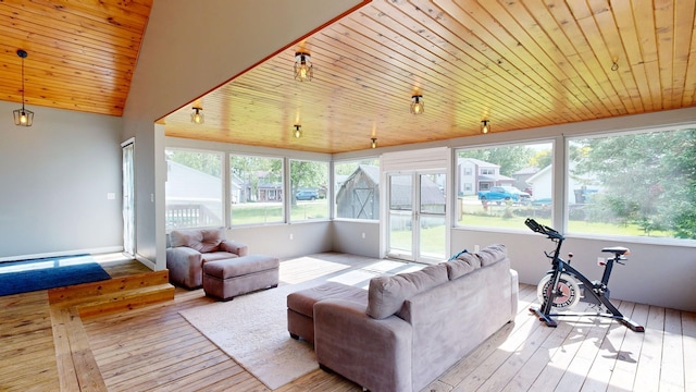 1670 Edwin Dr, Brighton, MI 48114 - living room featuring hardwood / wood-style flooring, wooden ceiling, and lofted ceiling