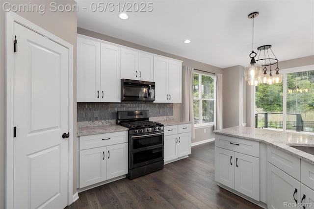 4280 Rolling Meadow Ln, Ypsilanti, MI 48197 - kitchen with double oven range, decorative backsplash, dark wood-style floors, white cabinets, and recessed lighting
