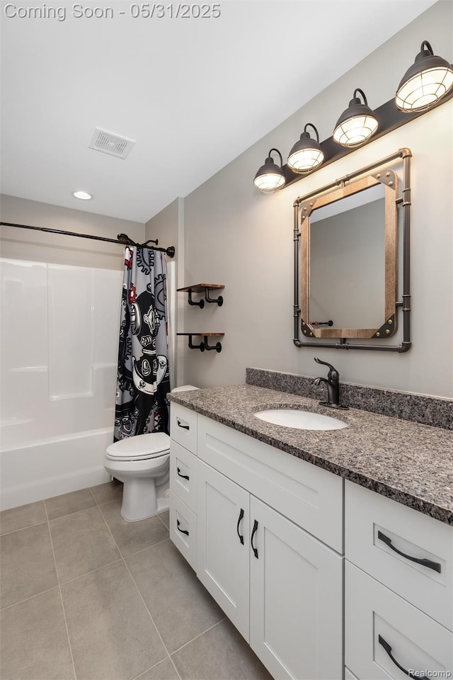 4280 Rolling Meadow Ln, Ypsilanti, MI 48197 - full bathroom with vanity, toilet, tile patterned floors, recessed lighting, and shower / tub combo