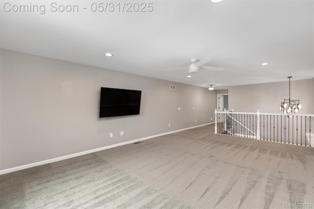 4280 Rolling Meadow Ln, Ypsilanti, MI 48197 - carpeted empty room with a chandelier, baseboards, recessed lighting, and ceiling fan