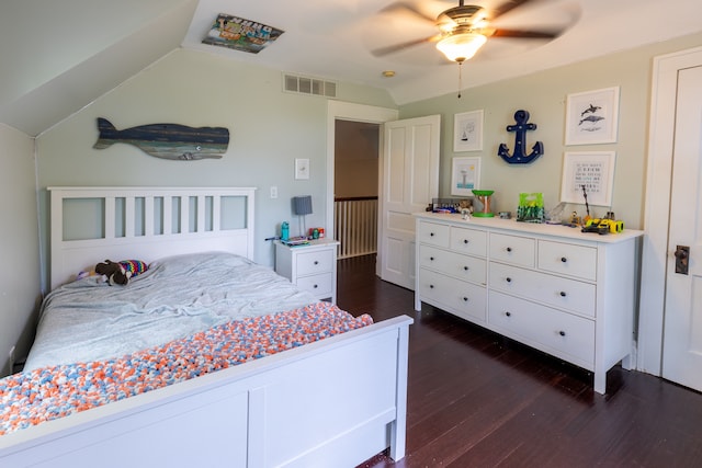 5100 Perry Rd, Grand Blanc, MI 48439 - bedroom featuring dark wood-type flooring, ceiling fan, and lofted ceiling