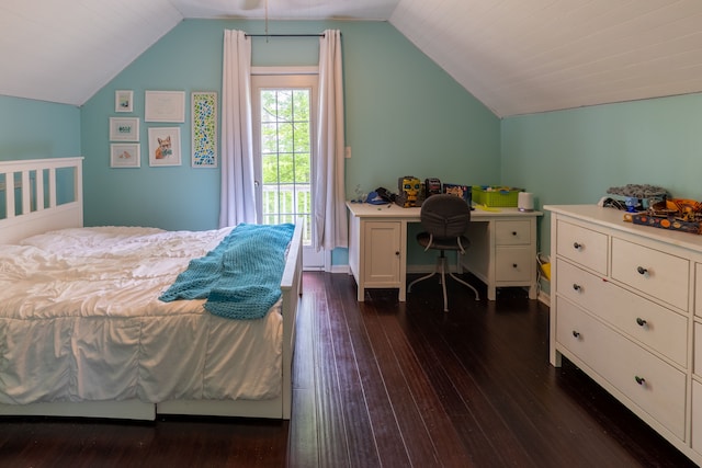 5100 Perry Rd, Grand Blanc, MI 48439 - bedroom featuring dark wood finished floors, access to exterior, and vaulted ceiling