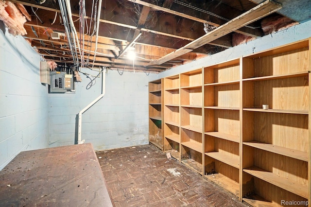 2332 Nolen Dr, Flint, MI 48504 - unfinished basement featuring electric panel and concrete block wall
