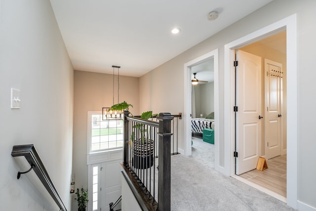 18767 Millar Rd, Clinton Township, MI 48036 - hallway featuring an upstairs landing, carpet floors, recessed lighting, and baseboards