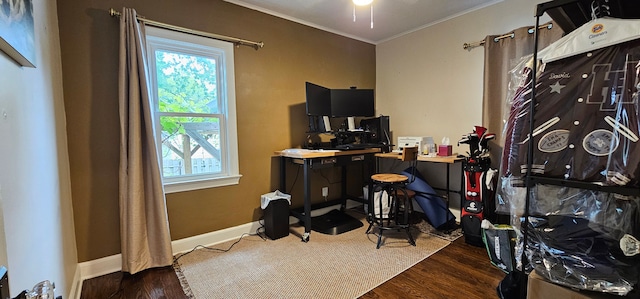 95 Mapleton Rd, Grosse Pointe Farms, MI 48236 - home office with wood finished floors, crown molding, and baseboards