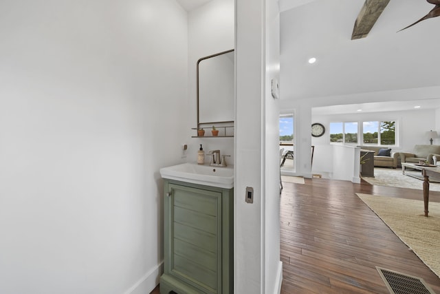 282 Evans Trl, Tipton, MI 49287 - bathroom with a sink, wood finished floors, baseboards, and recessed lighting