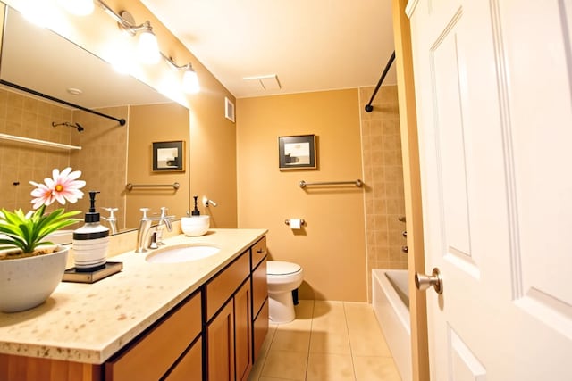 1522 Brentwood Dr, Troy, MI 48098 - bathroom featuring vanity, toilet, tile patterned flooring, and shower / washtub combination