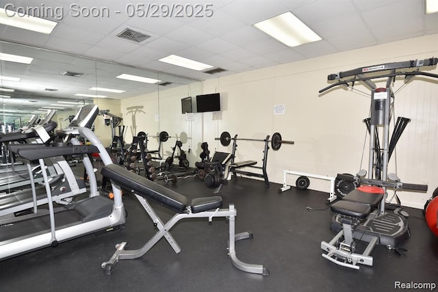 1522 Brentwood Dr, Troy, MI 48098 - exercise room featuring a drop ceiling