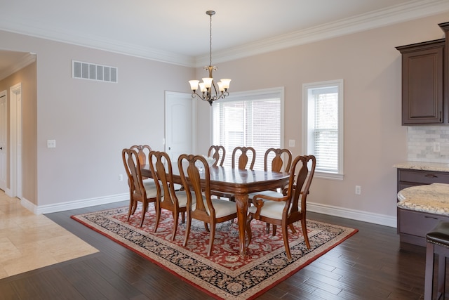 3105 Talbot, Troy, MI 48083 - dining area with ornamental molding, baseboards, dark wood finished floors, and a chandelier