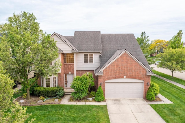 17280 Breckenridge Dr, Clinton Township, MI 48038 - traditional-style house featuring brick siding, an attached garage, driveway, and a front yard