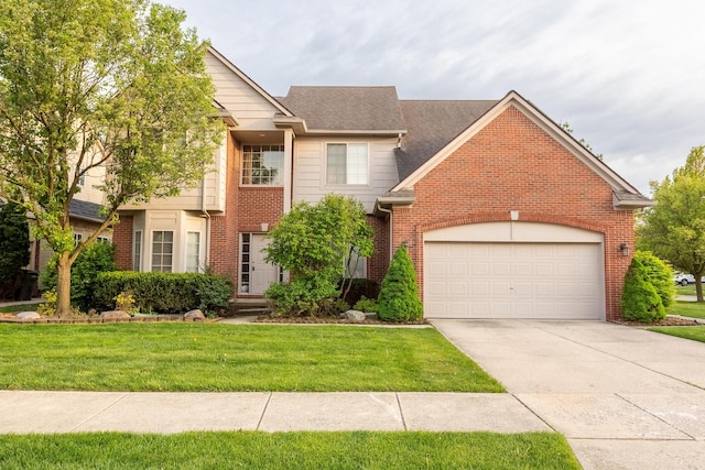 17280 Breckenridge Dr, Clinton Township, MI 48038 - view of front of home with brick siding, a front yard, driveway, and an attached garage