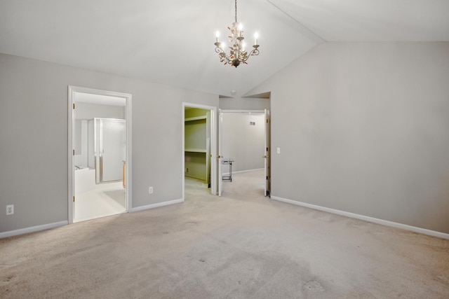 17280 Breckenridge Dr, Clinton Township, MI 48038 - unfurnished bedroom with a chandelier, lofted ceiling, carpet floors, and a spacious closet