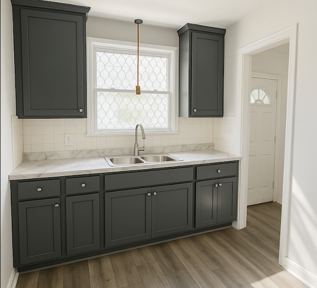 8855 Vaughan St, Detroit, MI 48228 - kitchen with a sink, gray cabinets, and backsplash