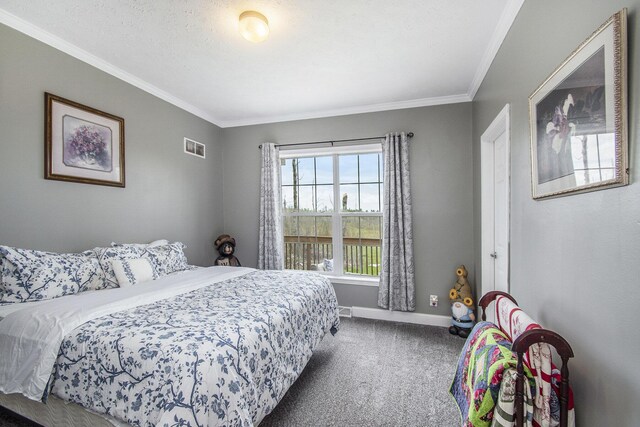 19378 Hackett Lake Highway, Onaway, MI 49765 - bedroom featuring carpet, baseboards, and crown molding
