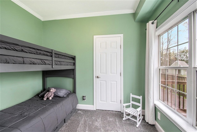 19378 Hackett Lake Highway, Onaway, MI 49765 - bedroom featuring carpet, crown molding, and baseboards