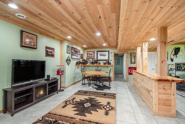 19378 Hackett Lake Highway, Onaway, MI 49765 - dining room featuring recessed lighting, wood ceiling, light tile patterned floors, and baseboards