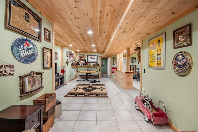 19378 Hackett Lake Highway, Onaway, MI 49765 - hall with wooden ceiling, recessed lighting, and light tile patterned flooring