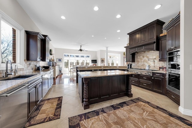 5001 Forest Vly, Clarkston, MI 48348 - kitchen with stainless steel appliances, a sink, light tile patterned floors, and recessed lighting