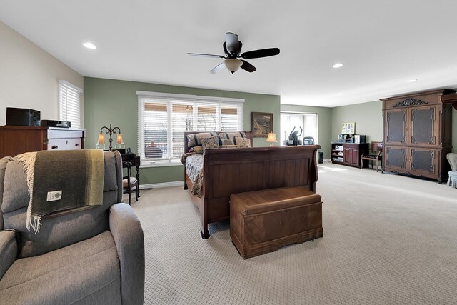 5001 Forest Vly, Clarkston, MI 48348 - bedroom with light colored carpet, recessed lighting, a ceiling fan, and baseboards