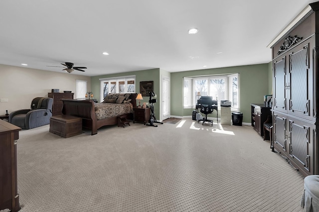 5001 Forest Vly, Clarkston, MI 48348 - bedroom featuring light colored carpet, an office area, baseboards, a ceiling fan, and recessed lighting