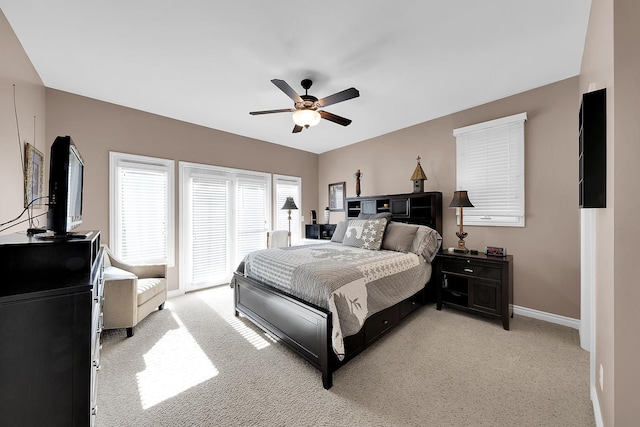 5001 Forest Vly, Clarkston, MI 48348 - bedroom featuring light colored carpet, baseboards, access to exterior, and ceiling fan