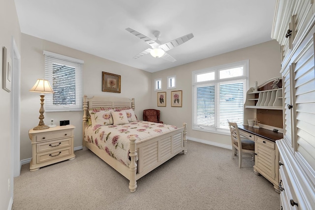 5001 Forest Vly, Clarkston, MI 48348 - bedroom featuring baseboards, light carpet, a desk, and a ceiling fan