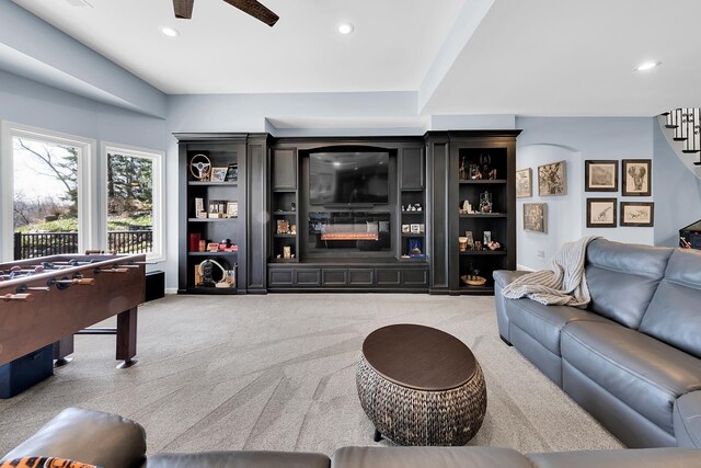 5001 Forest Vly, Clarkston, MI 48348 - rec room with light carpet, ceiling fan, and recessed lighting