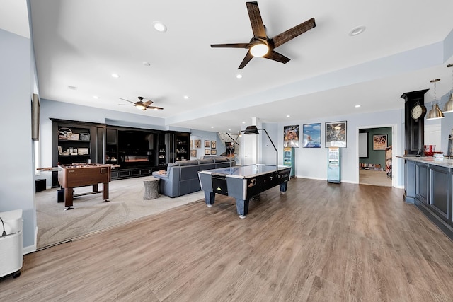 5001 Forest Vly, Clarkston, MI 48348 - recreation room with a ceiling fan, recessed lighting, light wood finished floors, and baseboards