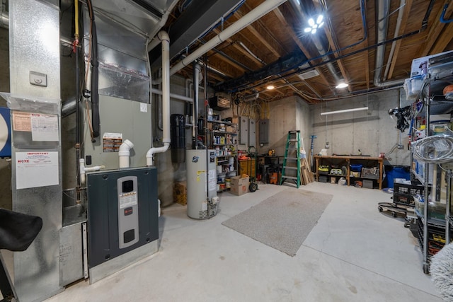 5001 Forest Vly, Clarkston, MI 48348 - unfinished basement featuring gas water heater, heating unit, and electric panel
