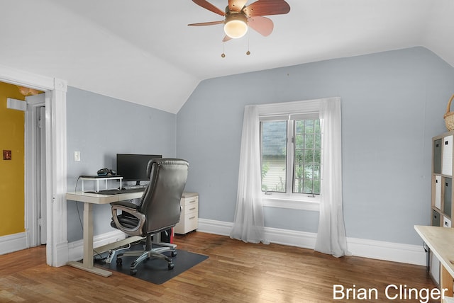 117 Palmer St NE, Grand Rapids, MI 49505 - office with vaulted ceiling, wood finished floors, a ceiling fan, and baseboards