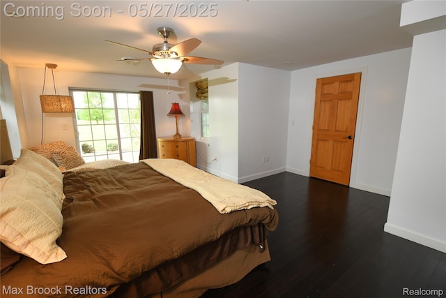 58282 Savage Rd, Vandalia, MI 49095 - bedroom featuring baseboards, dark wood-type flooring, and a ceiling fan