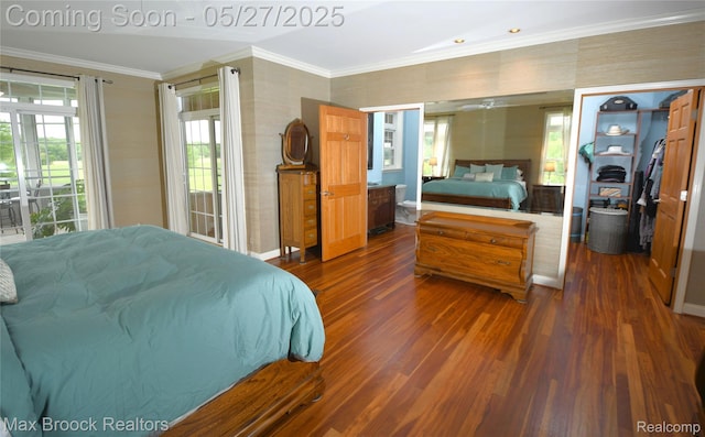 58282 Savage Rd, Vandalia, MI 49095 - bedroom with dark wood-type flooring, crown molding, and baseboards