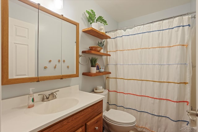 6115 N Belsay Rd, Flint, MI 48506 - bathroom with toilet, vanity, and curtained shower