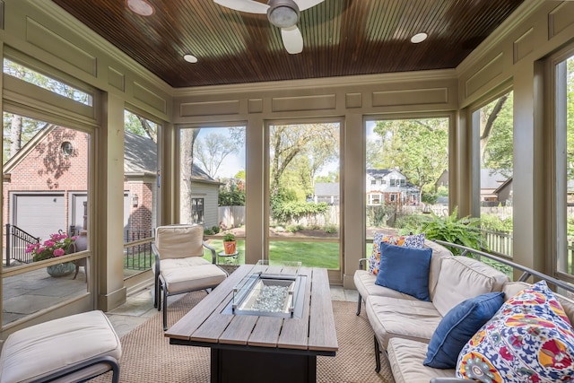 316 Chesterfield Ave, Birmingham, MI 48009 - sunroom / solarium featuring an outdoor living space with a fire pit and a ceiling fan