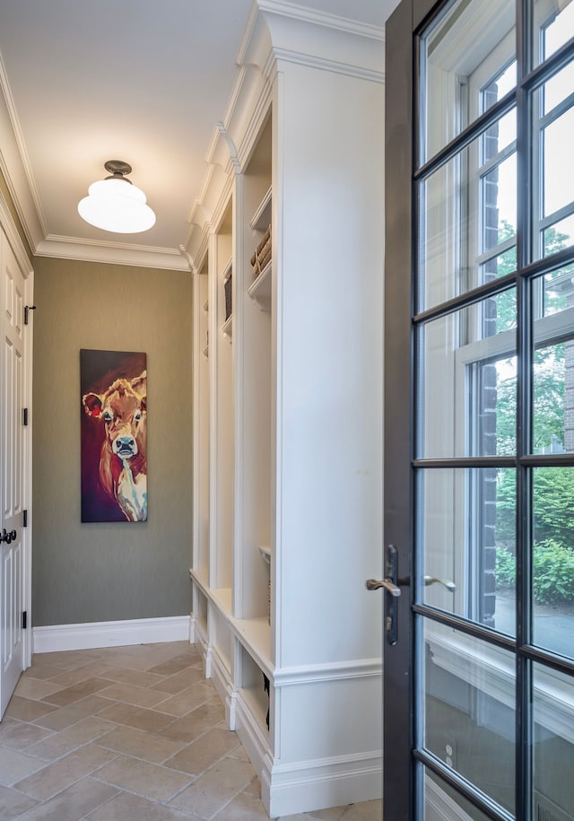 316 Chesterfield Ave, Birmingham, MI 48009 - mudroom with ornamental molding, plenty of natural light, and baseboards