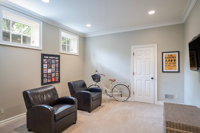 316 Chesterfield Ave, Birmingham, MI 48009 - living area with light colored carpet, recessed lighting, crown molding, and baseboards