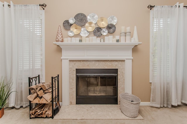 57677 Blossom Valley Trl, New Hudson, MI 48165 - detailed view of a glass covered fireplace and carpet floors