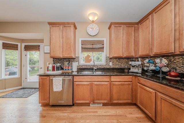 57677 Blossom Valley Trl, New Hudson, MI 48165 - kitchen featuring stainless steel dishwasher, a sink, light wood finished floors, and healthy amount of natural light
