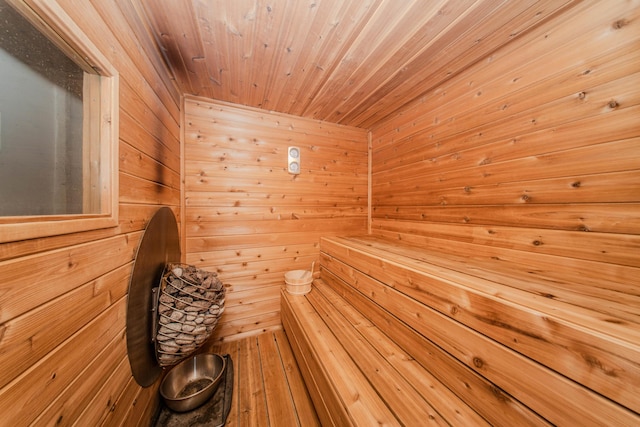 57677 Blossom Valley Trl, New Hudson, MI 48165 - sauna featuring wood walls and wood ceiling