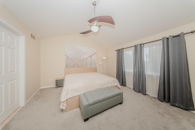 57677 Blossom Valley Trl, New Hudson, MI 48165 - bedroom with light colored carpet, lofted ceiling, ceiling fan, and baseboards
