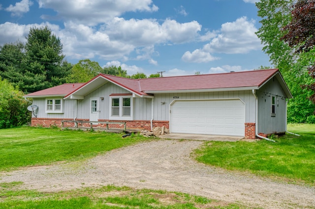 4384 Dexter Pinckney Rd, Dexter, MI 48130 - ranch-style home with dirt driveway, a front yard, and an attached garage