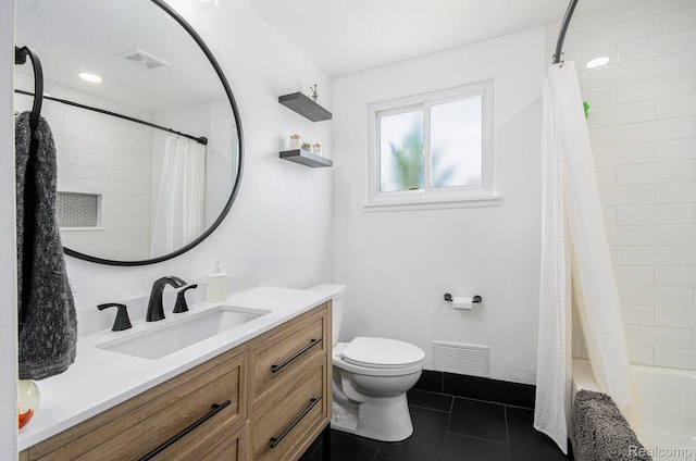 2426 Camel Dr, Sterling Heights, MI 48310 - bathroom featuring vanity, tile patterned floors, toilet, and shower / bath combo with shower curtain