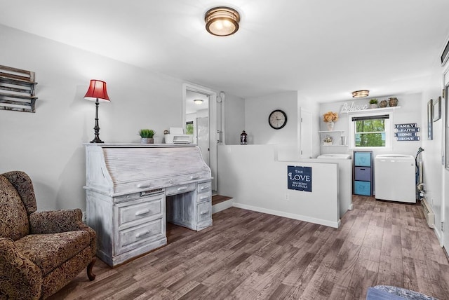 19354 Bueche Rd, New Lothrop, MI 48460 - home office with wood finished floors and a baseboard radiator