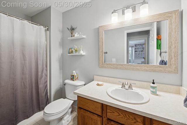 326 Redmaple Ln, Brighton, MI 48116 - bathroom with toilet, vanity, a shower with shower curtain, and tile patterned flooring