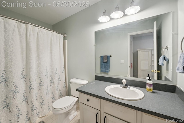 326 Redmaple Ln, Brighton, MI 48116 - bathroom featuring vanity, toilet, tile patterned flooring, and curtained shower