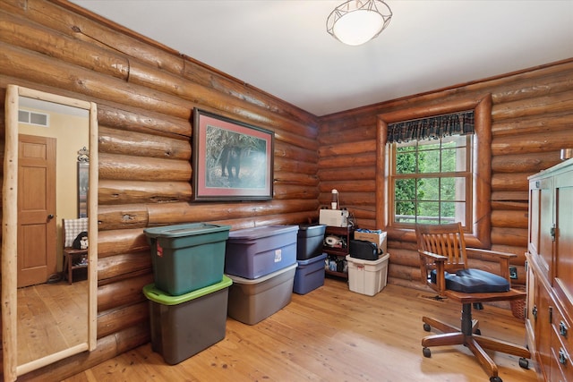 5114 N Oak Rd, Davison, MI 48423 - office area with light wood-style flooring and rustic walls
