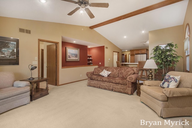 607 Crestview St, Holland, MI 49423 - living room featuring light carpet, a ceiling fan, and baseboards