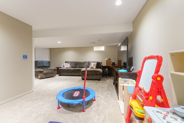 playroom featuring carpet flooring and recessed lighting